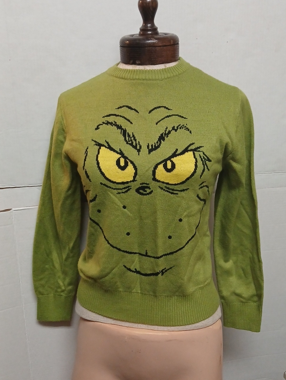 Green Grinch Face Crewneck Sweater - Women's Size Small